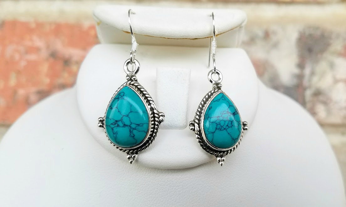 Genuine Turquoise Earrings Turquoise Dangle Earrings