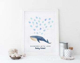 Whale fingerprint guestbook - Nautical thumbprint guestbook alternative - Digital file - baby shower gift - birthday - bridal shower gift