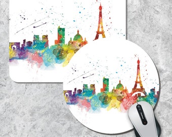 Paris Mousepad, Skyline Mouse Pad, Watercolor Mouse Mat, Paris France, Round Mouse Pad, Custom Mousepad, Wooden Mousepad, Cityscape Mousepad