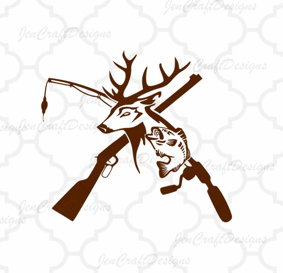 Download Deer and Fish, riffle. Fishing pole SVG, Hunting Fishing ...