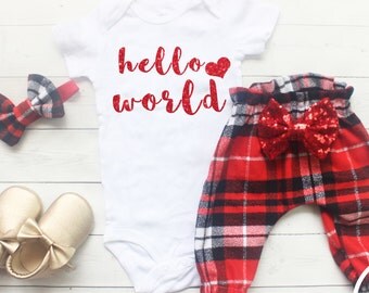 Newborn Girl Coming Home Outfit, Baby Girl Clothes, Going Home Outfit, My First Christmas, Winter Take Home Outfit, Hello World, Baby Girl