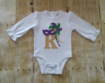 Embroidered personalized Mardi Gras bodysuit or shirt-Baby girl bodysuit-girl shirt-toddler mardi gras shirt-cute mardi gras ruffle shirt