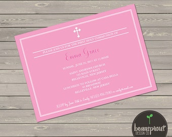 Pink 1st Communion Invitation - Printed First Holy Communion Invite - Girl 1st Communion Invitation - First Communion Invitation - Baptism