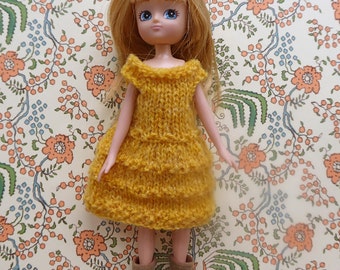 HANDKNIT DRESS for Lottie and other skinny 7"-8" dolls like Bjd's, Betsy McCall, Skipper