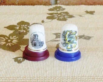 Souvenir fine bone china thimbles Edinburgh Scotland and St John Baptist Church, Chipping Barnet, souvenirware