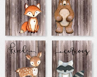 Woodland nursery set, Boys room, Fox picture, Woodland theme, Baby shower gift, Woodland Decor, Bear picture, Woodland animals, kids ro