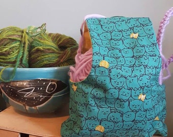 Knitting Wrist Bag Yarn Ball Skein Holder Small - Cats