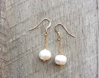Freshwater Pearl Chain Dangle Earrings, Freshwater Pearls, Chain Earrings, Pearl Earrings, Rustic Modern Jewelry, Free Shipping U.S.