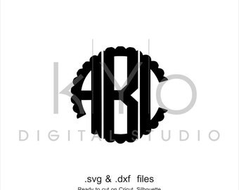 Scalloped Circle Monogram font SVG cut files, alphabet svg dxf png studio, Scalloped Circle Monogram letters, Cricut fonts, silhouette Fonts