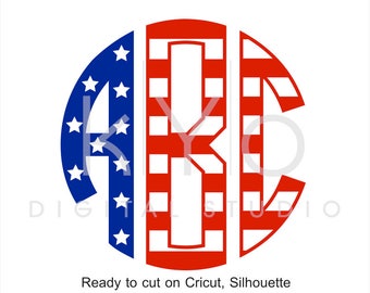Circle Monogram Font svg cut files, American Flag svg patter letters alphabet, monogram fonts for cricut, silhouette cameo files, svg files