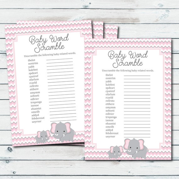 Baby Word Scramble Elephant Baby Shower Game Baby Babble