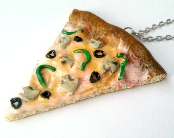 Mushroom Pizza Necklace - Foodie Vegan Food Jewelry