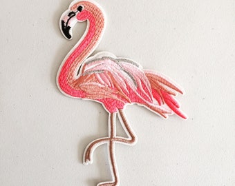 Large Flamingo Iron-On Patch, Tropical Summer Patch, Flamingo Badge, DIY Embroidery, Embroidered Applique, Girly Sew On Patch, Flamingo Gift