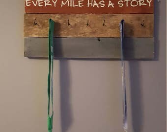 Every mile has a Story medal display, wood medal display, running medal holder