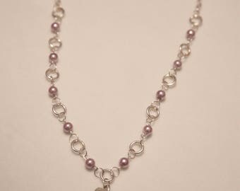 Stone Pendant Necklace // 24" with lavendar glass beads