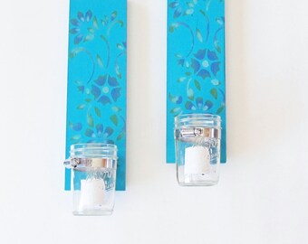 Wooden Wall Sconce, Pallet Wall Sconce, Rustic Wall Sconce, Peacock Blue