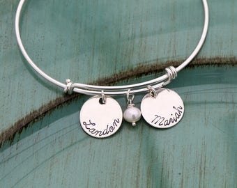 Sterling Silver Bangle Personalized Mom Bangle Custom Bracelet Bangle • Custom Bracelet Mommy Gift Mom Bracelet Mother Adjustable Expandable