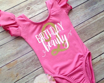 Second Birthday leotard, Birthday shirts for girls, Birthday Beauty, Boutique clothing, Toddler gymnastics leotard, Pink ballet leotard