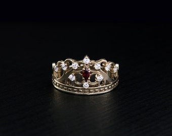 Gold crown ring, Princess tiara ring, Crown unique ring, Anniversary ring, Crown ring, Beautiful ring crown, Gift for women, Amazing ring