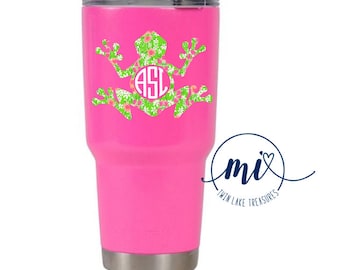 Lilly Pulitzer Frog Monogram Decal / Custom Color, Size / Yeti, Tumbler / Gift Under 10, Accessories / Nautical, Beach / DECAL ONLY
