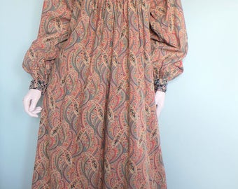 60's/70's Purple and Blue Knit Paisley Pussy Bow Shift Dress by Marty Gutimacher