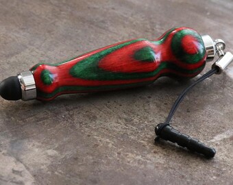 Red and green handmade laminated wood stylus in chrome READY TO SHIP!