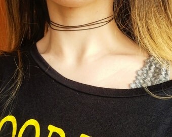 Thin Black Choker, Three Cord Choker, Black Choker, Simple Black Choker, Cord Choker, Thin Choker, Simple Choker,90s Choker,Bohemian Choker