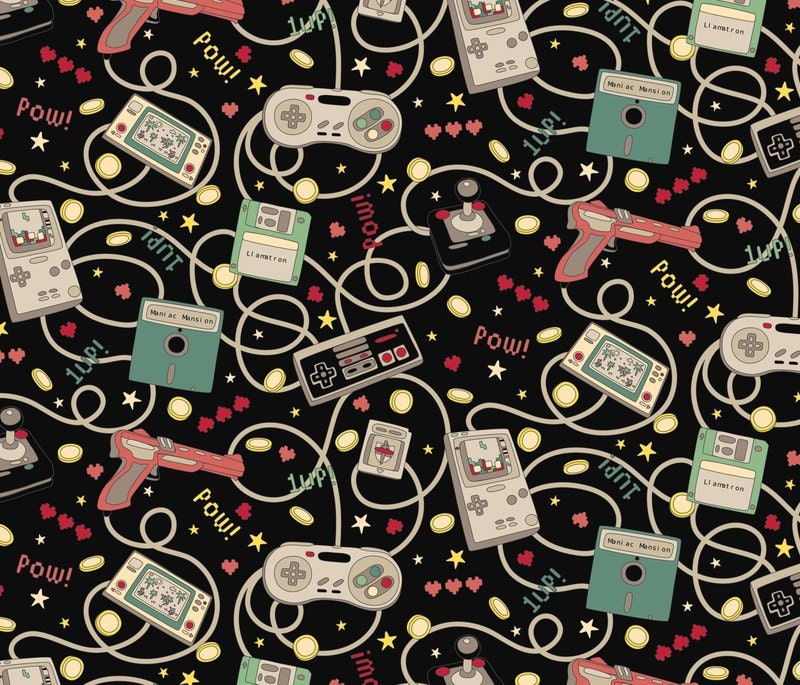 Retro Gaming Quilting Fabric. Fabric by the Yard Cotton Knit Jersey