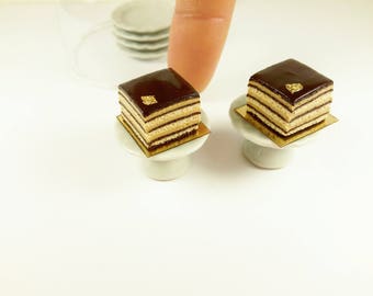 Miniature chocolate cake, dollhouse cake, Opera cake,realistic cake, dollhouse miniatures, miniature food, dollhouse food, 1:12 scale
