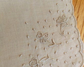trifolium / embroidered linen handkerchief with clover detail