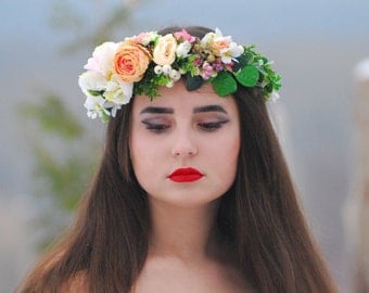 Floral crown Wedding flower Flower crown Bridal hair wreath Floral head wreath Flower Girl Boho wedding Flower halo bohemian flower crown