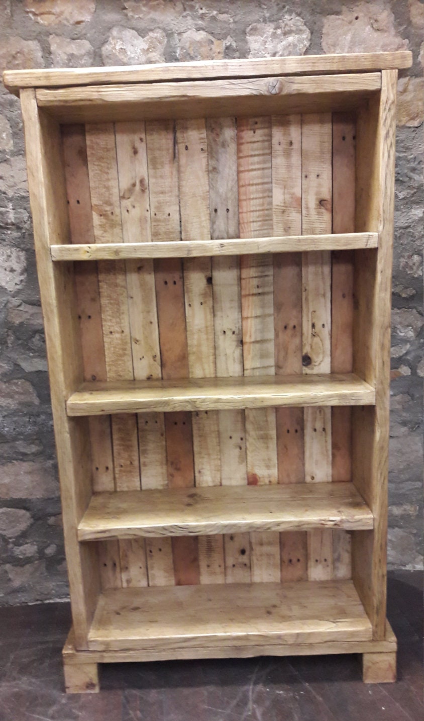 Handmade solid reclaimed wood bookcase shelves rustic