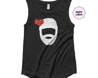 Bearded Lumberjack Love Adult Women's Cap Sleeve T-Shirt | Beard Love Shirt | Bearded Love Tee | I Heart Beards Lumberjacks | Beard Life Tee