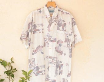 Vintage Pattern 80's Short Sleeved Shirt - Extra Large
