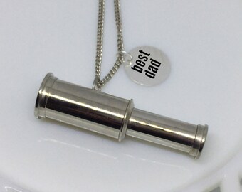 Father's Day Gift, Father's Day, Telescope Necklace, Silver Telescope Necklace, Silver Telescope, Engraved Jewelry, Gift For Dad, Telescope