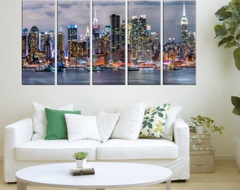 New York skyline wall art canvas prints, New York night canvas art prints, Extra Large wall art New York photo Print, no:9s03