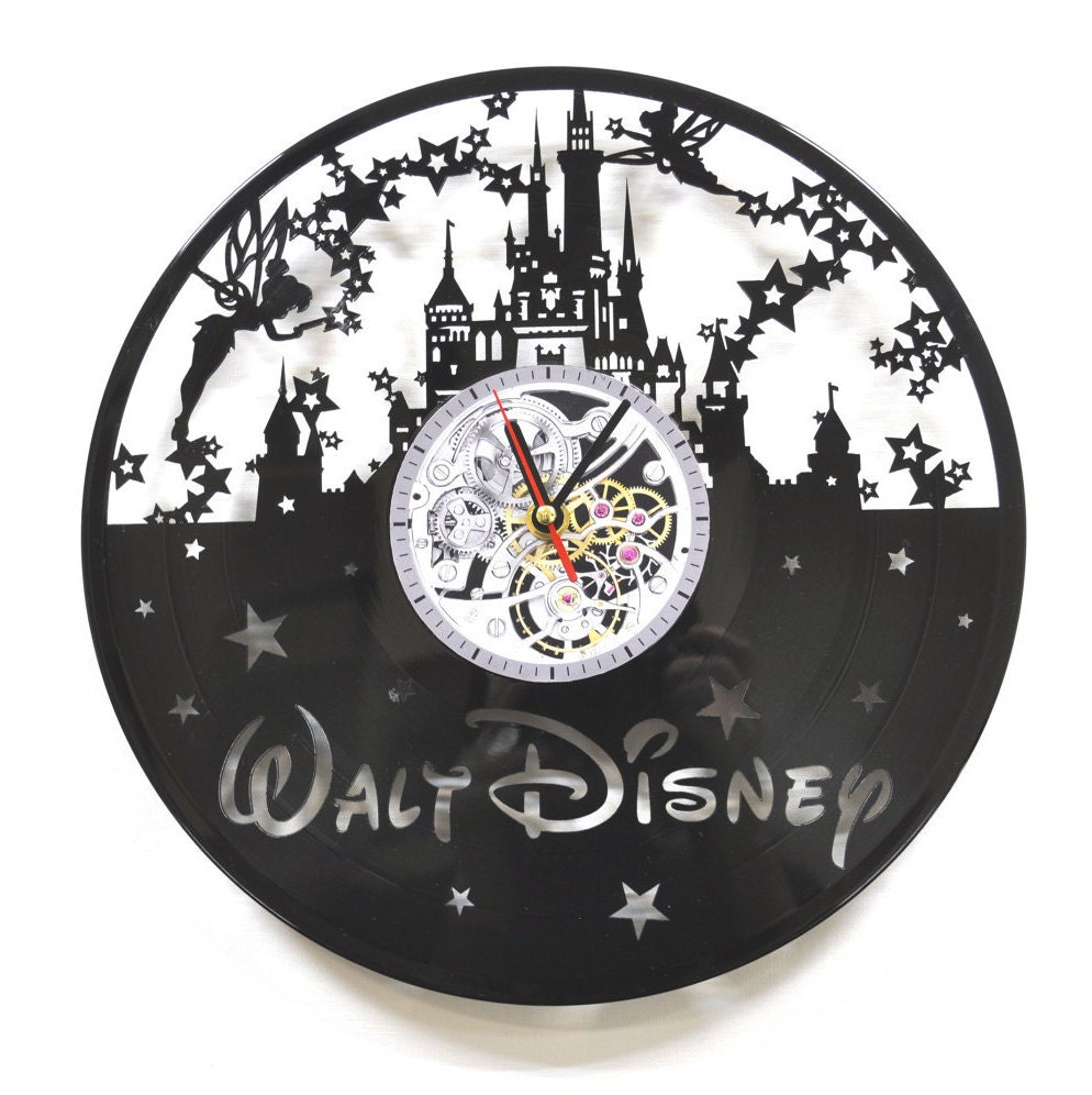 DISNEY CLOCK VINYL record wall clock Disney Castle clock by Vinyra