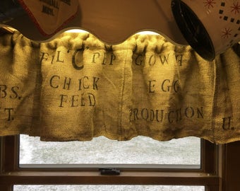 Primitive Curtains /Feed Sack Valance /Burlap Curtains / Country Curtains/ Prairie curtains/ Farmhouse/ Handmade