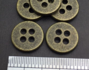 Vintage Metal 4 Hole Sew On Button, Antique Brass, 25 Pcs, 15L(Diameter 9.5mm, 0.37")