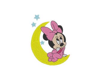 Baby Minnie Mouse Moon Stars embroidery design - Machine Embroidery Design - INSTANT DONWLOAD