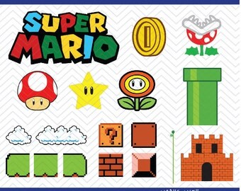 Mario Scene Set (SVG, EPS, PNG, dfx) Cut Files for use with Silhouette, Cricut, & other Cutting Machines