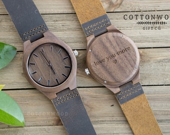 Wood Watches for Men, Wooden Watch, Natural Wood, Leather Watches for Men, Boyfriend Gift, Engraved Watch Men, Gifts for Dad, Groom Gift