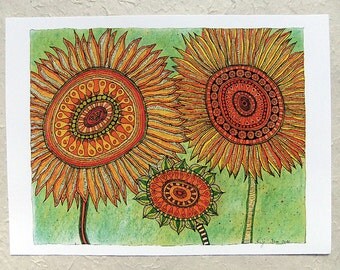 Digital printing, 3 sunflowers, DinA 4