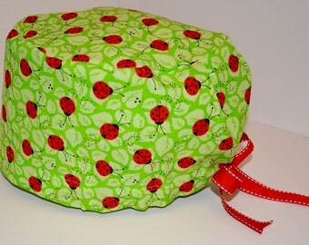 NattyScrubs Lady Bugs Scrub Hat, Surgical Cap, Scrub Cap