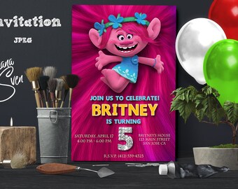 Trolls Invitation. Trolls Birthday. Trolls Birthday Invitation. Trolls Party. Invitations.Trolls Party Theme. Trolls. Girls. DIY.