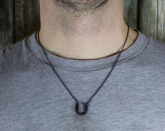 Darkened Medium Screw U Necklace, Dark Patina Brass, Antiqued Brass Necklace, Mens Necklace, Unisex Jewelry, Screw You Necklace
