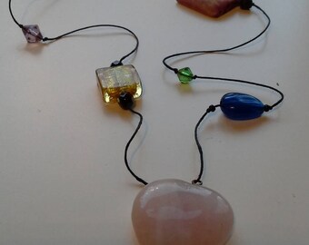 Multi coloured bead necklace with heart pendant