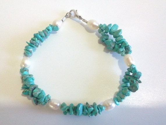 Turquoise Bracelet Earthy Irregular Chip Cluster Beaded