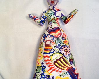 Bird of Paradise Goddess cloth art doll form w/face cab 11 in. tall You finish her Bead Decorate Fantasy