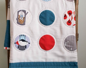 Modern Baby Quilt, CHARLEY HARPER DOTS; Custom Organic Crib Quilt, Contemporary Woodland Toddler Quilt, Handmade Circle Quilt, New Baby Gift